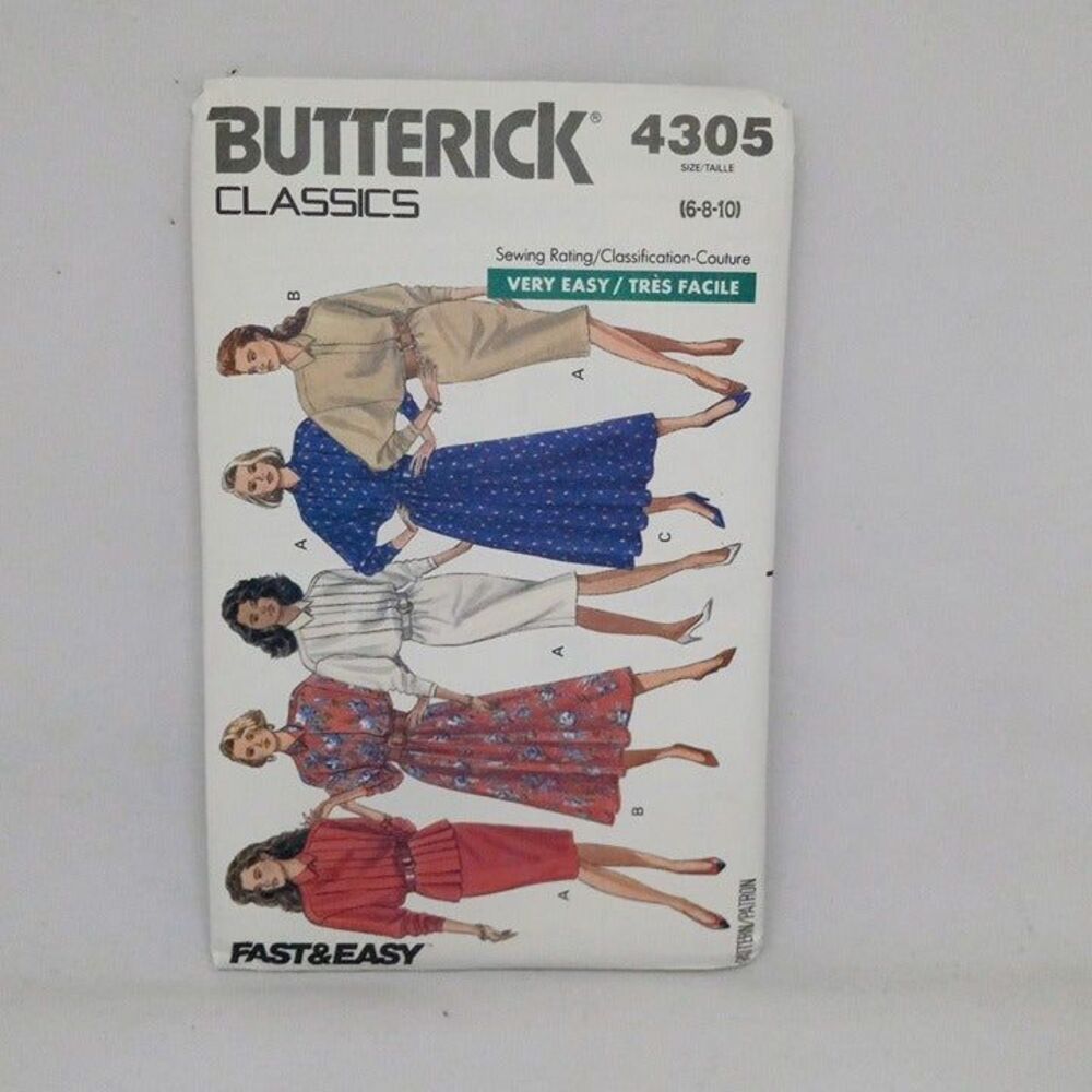 Butterick Classics Sewing Pattern-#4305-Size 6-8-10-Shirt-Skirt-Uncut-F/F-1989